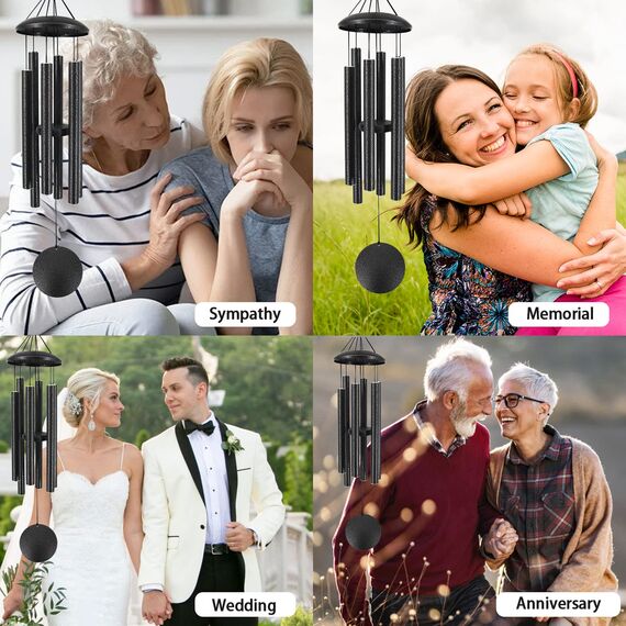 Gedenk-Windspiele in liebevoller Erinnerung, 91 cm Gedenk-Windspiele mit 6 Metallrohren, gestimmte Windspiele für draußen, tiefer Ton für Garten-Weihnachts-Dekoration, Mitgefühls-Geschenke