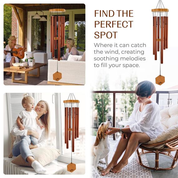 Windspiel für Menschen, die ihre Nachbarn mögen, beruhigende melodische Töne und solide konstruiertes Bambus/Aluminium-Glocke, Veranda, Garten oder Hinterhof.