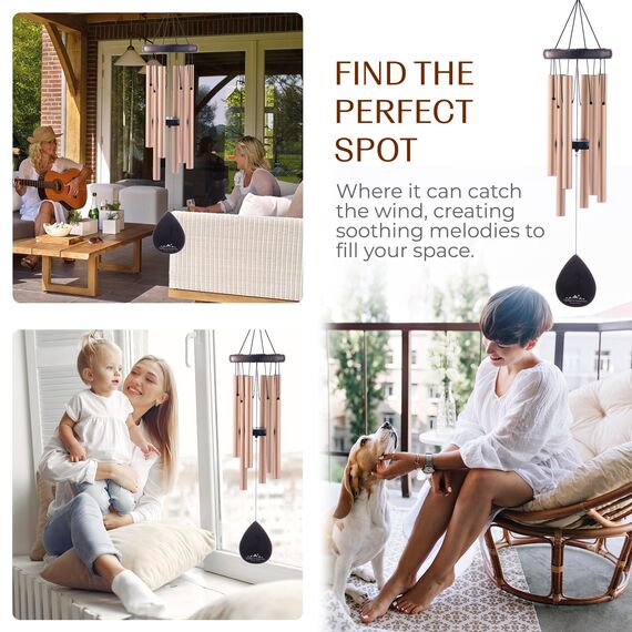 UpBlend Outdoors Wind Chime - The Classic Gold Havasu is 28” Total Length - Hand-Tuned and Beautiful as a Gift or for Your Patio, Garden, and Outdoor Home décor