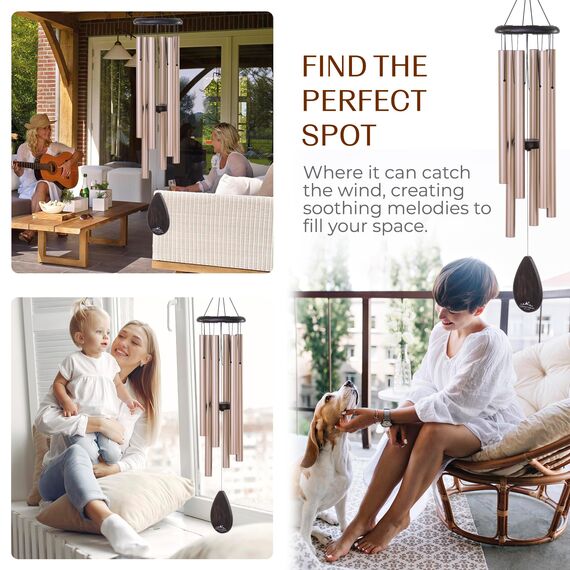 UpBlend Outdoors Large Wind Chime - The Classic Gold Havasu is 38” Total Length - Hand-Tuned and Beautiful as a Gift or for Your Patio, Garden, and Outdoor Home décor