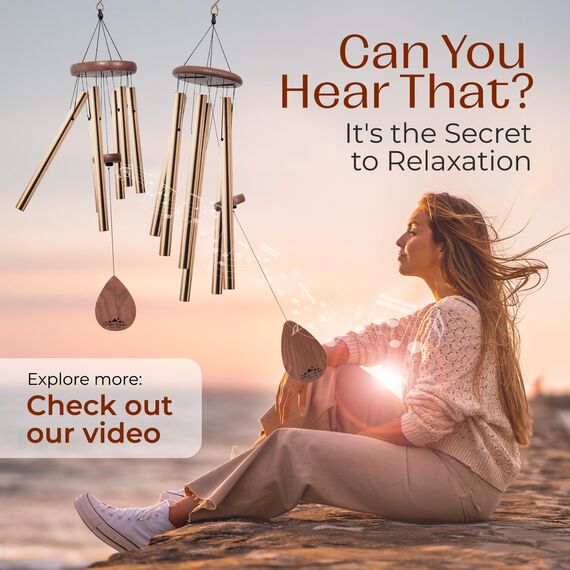 UpBlend Outdoors Large Wind Chime - The Classic Gold Havasu is 38” Total Length - Hand-Tuned and Beautiful as a Gift or for Your Patio, Garden, and Outdoor Home décor