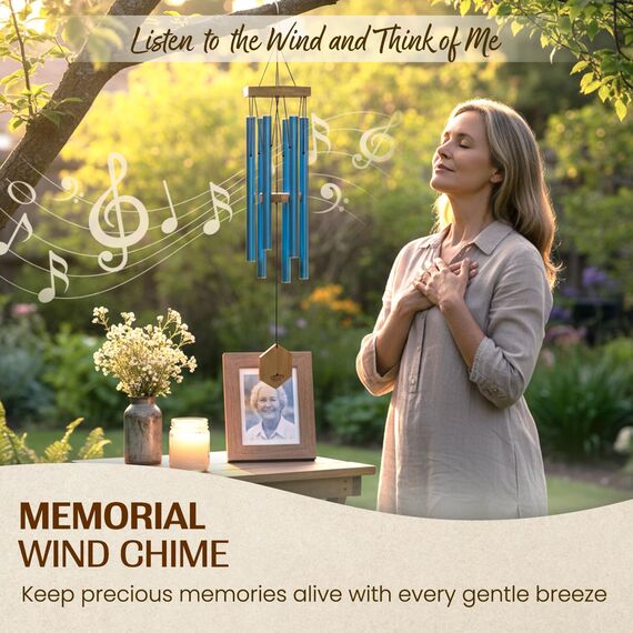 UpBlend Outdoors Windspiel für draußen – 73,7 cm blaues Windspiel für den Außenbereich, Zen-Gartenspiel für draußen, Blechwindspiel, Dekor-Windspiele für Mutter, Oma, Geschenke für sie