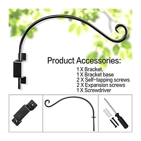 Qiang Ni Pflanzenaufhänger im Freien: 40,6 cm Vogelfutterstation Halterung für Garten Terrasse Dekor - 2 Stück Schwenkbare Verstellbare Wandhalterung Pflanzenhaken zum Aufhängen von Blumenkörben