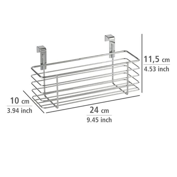WENKO Einhängekorb Slim, Organizer zum Einhängen an Schranktür oder Schublade, Korb aus Metall, 24 x 11,5 x 10 cm, Chrom