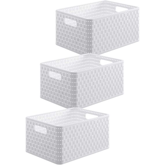 Rotho Country 3er-Set Aufbewahrungsbox 6l in Rattan-Optik, Kunststoff (PP) BPA-frei, weiss, 3 x A5/6l (28.0 x 18.5 x 12.6 cm), Nicht zutreffend