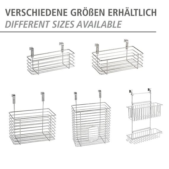 WENKO Einhängekorb Slim, Organizer zum Einhängen an Schranktür oder Schublade, Korb aus Metall, 24 x 11,5 x 10 cm, Chrom