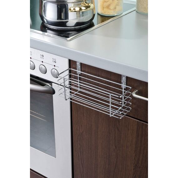 WENKO Einhängekorb Slim, Organizer zum Einhängen an Schranktür oder Schublade, Korb aus Metall, 24 x 11,5 x 10 cm, Chrom