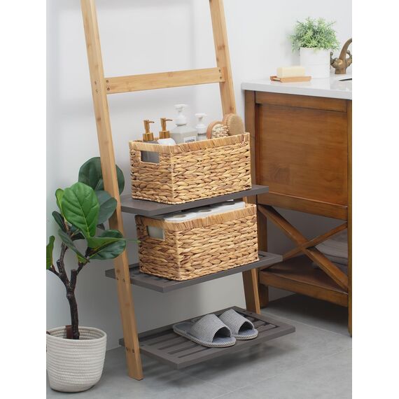 StorageWorks Aufbewahrungskorb aus Wasserhyazinthe, quadratische Körbe Aufbewahrungsbox, robuste Wasserkürbis Regalkörbe mit Griffen, dekorativer Korb für Geschenke, Toilettenartikel, groß, 2 Stück