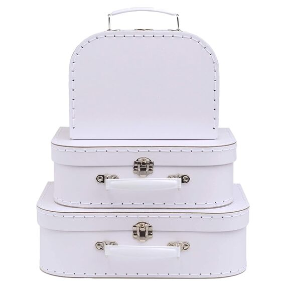 Jewelkeeper Koffer aus Karton, Vintage-Design, dekorative Aufbewahrungsbox, Aufbewahrungslösung, Dekor für Geburtstag und Hochzeit, Weiß, 3 Stück