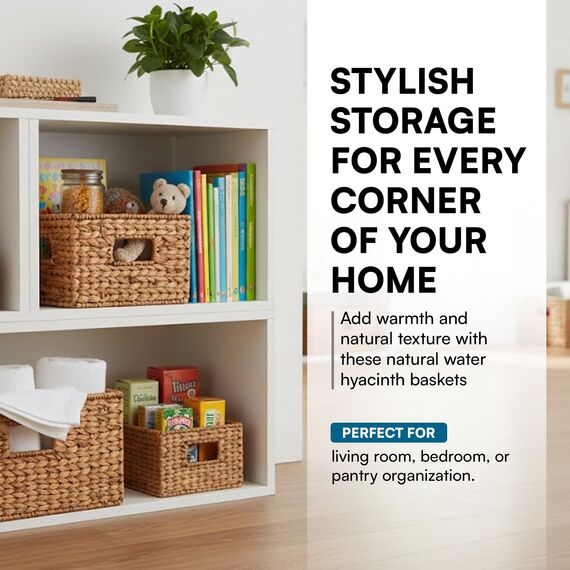 Honey Can Do DREI gewebte Aufbewahrungskörbe aus Wasserhyazinthe mit Griffen, Bananenblatt, Stahl, Natur, 3-Pack, 3