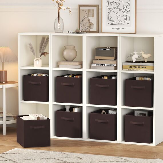 Lifewit Aufbewahrungsbox 8 Stück, Kleiderschrank Organizer, Faltbare Körbe Aufbewahrung, Ordnungsboxen mit Griffen, Storage Boxes für Kleidung, Handtücher, Bücher, Regalkörbe 26 x 26 x 27 cm, Braun