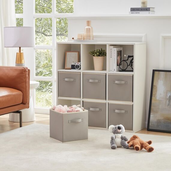 Lifewit 6 Stück Aufbewahrungsbox aus Stoff, Faltbar Aufbewahrungswürfel Kallax Boxen Aufbewahrung aus Vliesstoff mit Griff für Würfelregal Kallax Boxen Regal Einsatz, 30x30x30cm, 27L Hellgrau