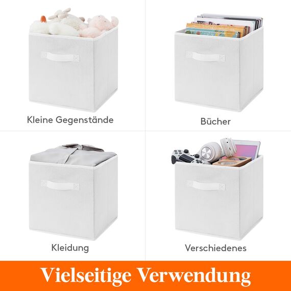 Lifewit 12 Stück Aufbewahrungswürfel, Aufbewahrungsbox aus Stoff, Ordnungsboxen aus Vliesstoff mit Griff für Würfelregal, Faltbox, Kleideraufbewahrung, Ordnungsboxen, 26,5 X 26,5 X 28 cm, Weiß