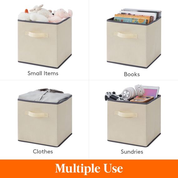 Lifewit 6 Stück Aufbewahrungsbox aus Stoff, Faltbar Aufbewahrungswürfel Kallax Boxen Aufbewahrung aus Vliesstoff mit Griff für Würfelregal Kallax Boxen Regal Einsatz, 33x33x33cm, 36L Khaki