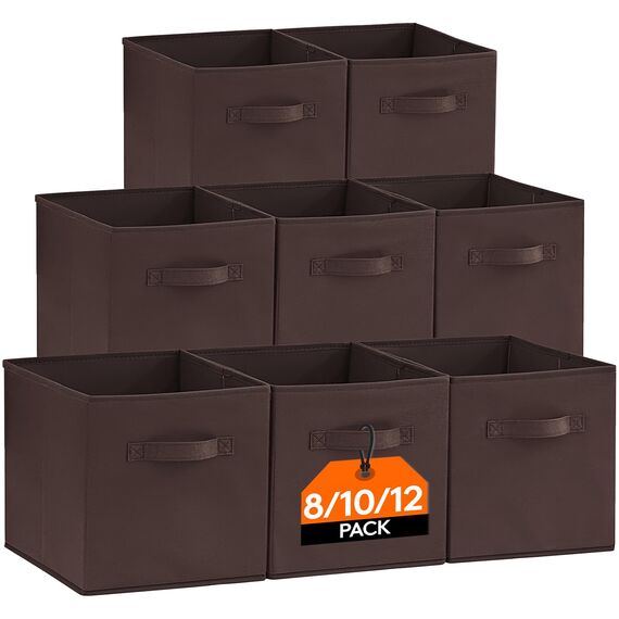 Lifewit Aufbewahrungsbox 8 Stück, Kleiderschrank Organizer, Faltbare Körbe Aufbewahrung, Ordnungsboxen mit Griffen, Storage Boxes für Kleidung, Handtücher, Bücher, Regalkörbe 26 x 26 x 27 cm, Braun