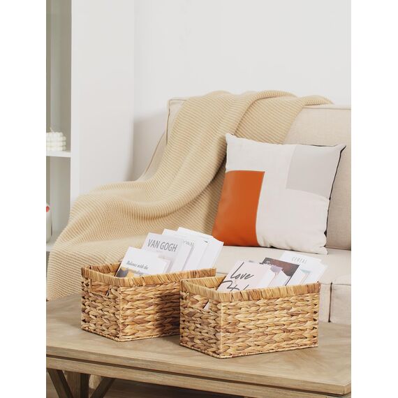 StorageWorks Aufbewahrungskorb aus Wasserhyazinthe, quadratische Körbe Aufbewahrungsbox, robuste Wasserkürbis Regalkörbe mit Griffen, dekorativer Korb für Geschenke, Toilettenartikel, groß, 2 Stück