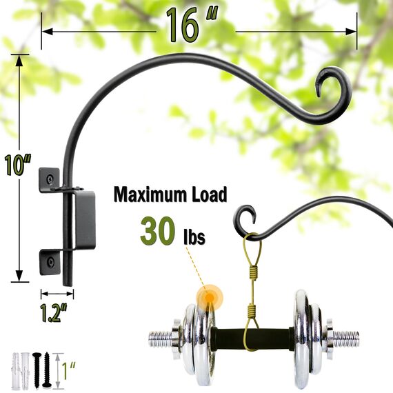 Qiang Ni Pflanzenaufhänger im Freien: 40,6 cm Vogelfutterstation Halterung für Garten Terrasse Dekor - 2 Stück Schwenkbare Verstellbare Wandhalterung Pflanzenhaken zum Aufhängen von Blumenkörben