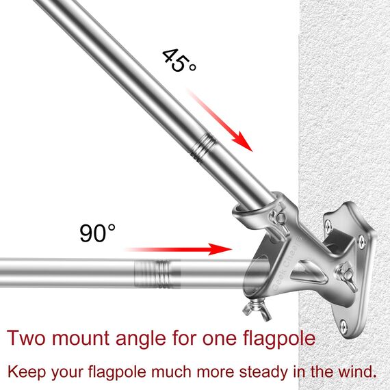 Geek Cheers Robuster Flaggenmast aus Edelstahl mit Flaggenhalterung, 2 Positionen für 2,5 cm Fahnenmast zur Wandmontage, für Haus, rostfreie Fahnenmasthalterung, silberfarben mit Bohraufsatz, 1 inch