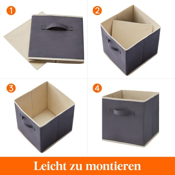 Lifewit Aufbewahrungsbox 6 Stück, Kleiderschrank Organizer, Faltbare Körbe Aufbewahrung, Ordnungsboxen mit Griffen, Storage Boxes für Kleidung, Handtücher, Bücher, Regalkörbe 26 x 26 x 27 cm,18L Braun