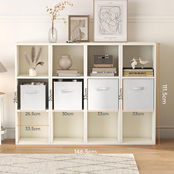 Lifewit 12 Stück Aufbewahrungswürfel, Aufbewahrungsbox aus Stoff, Ordnungsboxen aus Vliesstoff mit Griff für Würfelregal, Faltbox, Kleideraufbewahrung, Ordnungsboxen, 26,5 X 26,5 X 28 cm, Weiß