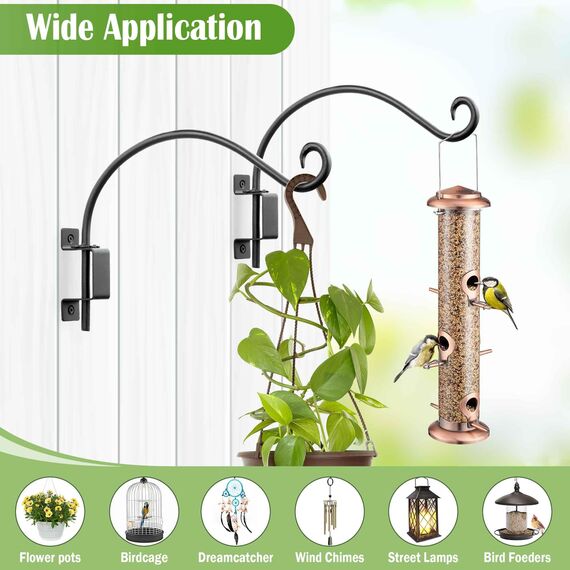 Qiang Ni Pflanzenaufhänger im Freien: 40,6 cm Vogelfutterstation Halterung für Garten Terrasse Dekor - 2 Stück Schwenkbare Verstellbare Wandhalterung Pflanzenhaken zum Aufhängen von Blumenkörben