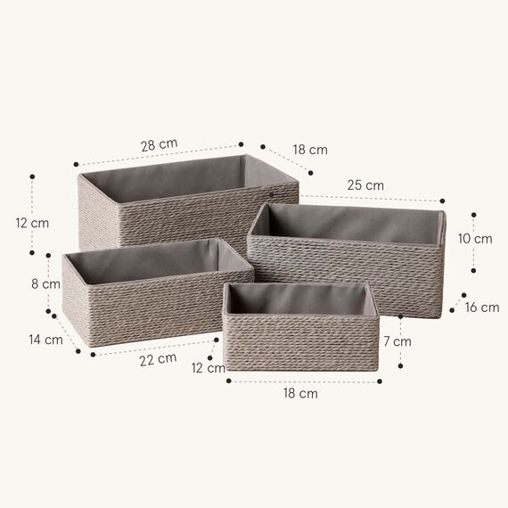La Jolíe Muse Aufbewahrungskörbe Set 4 – Flechtkorb Papierbehälter zur Aufbewahrung, Makeup-Boxen für Schrank Bad Schlafzimmer Wohnzimmer Grau