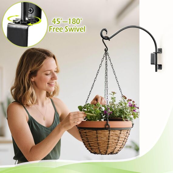 Qiang Ni Pflanzenaufhänger im Freien: 40,6 cm Vogelfutterstation Halterung für Garten Terrasse Dekor - 2 Stück Schwenkbare Verstellbare Wandhalterung Pflanzenhaken zum Aufhängen von Blumenkörben
