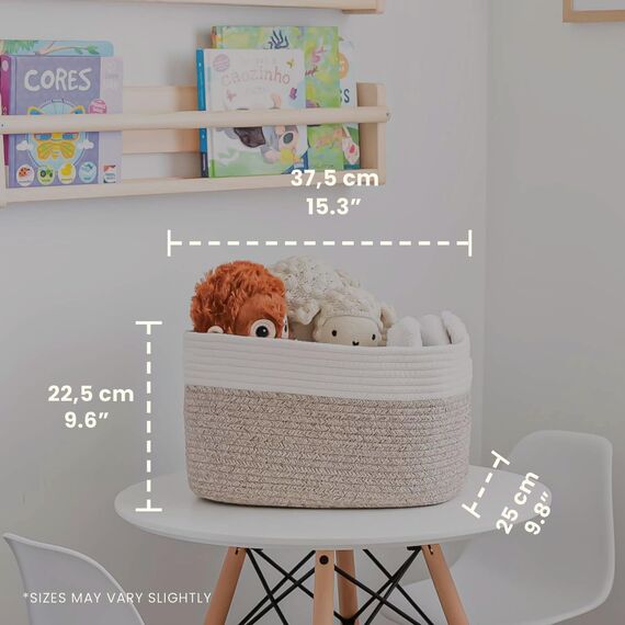 OrganiHaus Aufbewahrungskorb Rechteckig Geflochten, Körbe Aufbewahrung Wohnzimmer, Kinderzimmer, Badezimmer, Deko Korb, Faltbar mit Griffen für Decken & Spielzeug – Braun & Cremeweiß, 37x25x22,5 cm