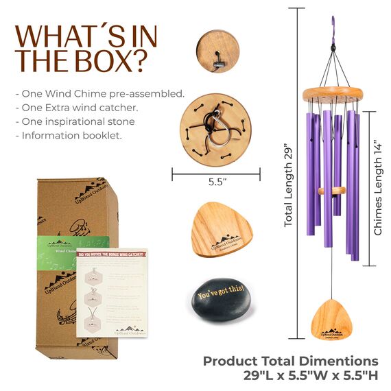 UpBlend Outdoors Windspiel für draußen – 73,7 cm silbernes Windspiel für draußen, harmonisches Windspiel für draußen, Windspiele für Mutter, Oma, Windspiel für sie