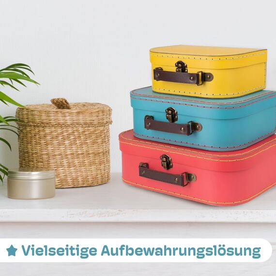 Jewelkeeper - Pappkoffer, Satz von 3 - Storage Geschenkboxen für Geburtstag, Hochzeit, Kinderzimmer, Büro Dekoration, Displays, Spielzeug, Fotos - Rot, Türkis und Gelb Aufbewahrungsboxen
