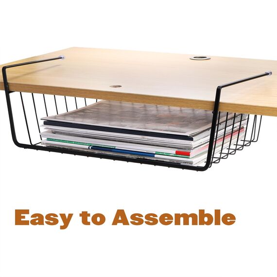 Tebery 2 Stück schwarzer Drahtkorb unter dem Regal, hängende Aufbewahrungskörbe unter dem Schrank, zusätzliche Aufbewahrungsregale, Einschubkörbe für Küche, Speisekammer, Schreibtisch, Bücherregal