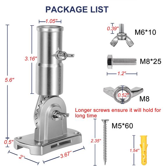 Geek Cheers Fahnenmasthalter, Multi-Positionen, Fahnenmasthalterung mit Hardware, T304 Edelstahl, silberfarbene Fahnenmasthalterung – robust und rostfrei, Verstellbarer Winkel, Halterung für 2,5 cm