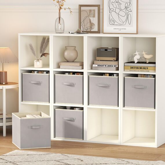 Lifewit 6 Stück Aufbewahrungsbox aus Stoff, Faltbar Aufbewahrungswürfel Kallax Boxen Aufbewahrung aus Vliesstoff mit Griff für Würfelregal Kallax Boxen Regal Einsatz, 30x30x30cm, 27L Hellgrau