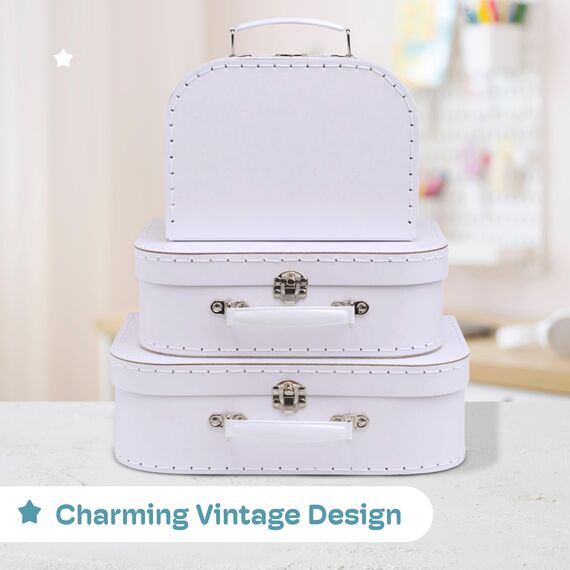 Jewelkeeper Koffer aus Karton, Vintage-Design, dekorative Aufbewahrungsbox, Aufbewahrungslösung, Dekor für Geburtstag und Hochzeit, Weiß, 3 Stück