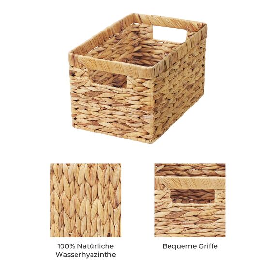 StorageWorks Aufbewahrungskorb aus Wasserhyazinthe, quadratische Körbe Aufbewahrungsbox, robuste Wasserkürbis Regalkörbe mit Griffen, dekorativer Korb für Geschenke, Toilettenartikel, groß, 2 Stück