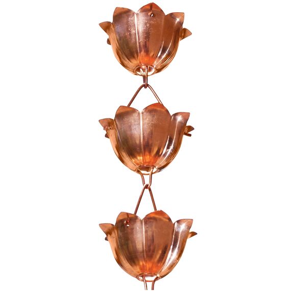 Monarch Rain Chains Pure Copper Lotus Cup Rain Chain Extension, 0.9 m Copper Decorative Rain Catcher Chain for Gutters, Rain Gutter Extension Downspout
