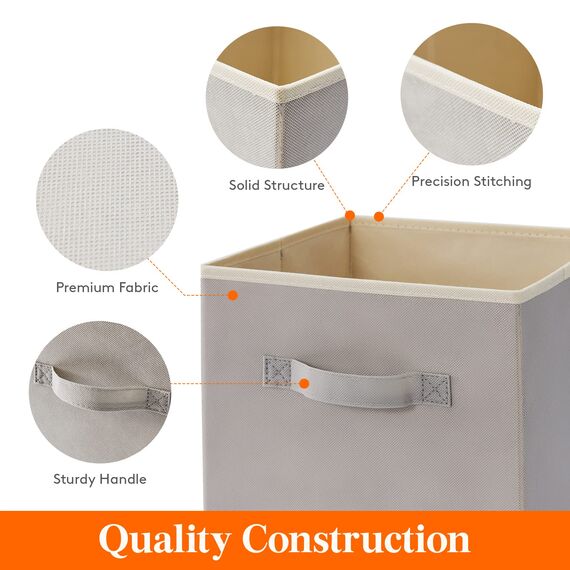 Lifewit 6 Stück Aufbewahrungsbox aus Stoff, Faltbar Aufbewahrungswürfel Kallax Boxen Aufbewahrung aus Vliesstoff mit Griff für Würfelregal Kallax Boxen Regal Einsatz, 30x30x30cm, 27L Hellgrau