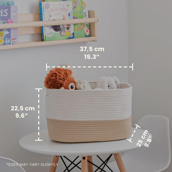 OrganiHaus Aufbewahrungskorb Rechteckig Geflochten, Körbe Aufbewahrung Wohnzimmer, Kinderzimmer, Badezimmer, Deko Korb, Faltbar mit Griffen für Decken & Spielzeug – Honig & Cremeweiß, 37x25x22,5 cm
