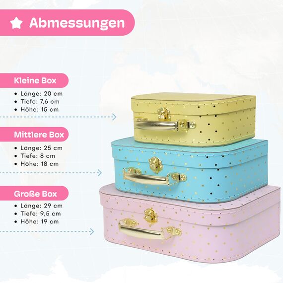 Jewelkeeper - Pappkoffer, Satz von 3 - Storage Geschenkboxen für Geburtstag Hochzeit Kinderzimmer Büro Dekoration Displays Spielzeug Fotos - Goldfolie Polka Dot Aufbewahrungsboxen
