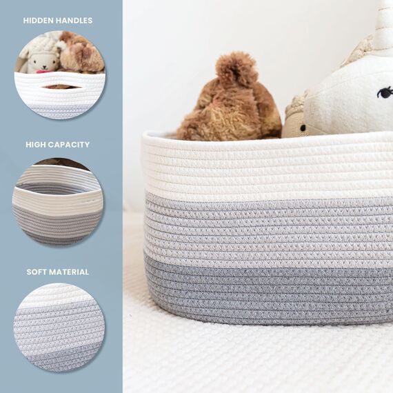 OrganiHaus Aufbewahrungskorb 3er-Set, Kleine Gewebte Körbe zum Sortieren aus Baumwolle, Handtuch- und Wäschekorb Geflochten für das Bad, Dekorativer Aufbewahrungskorb Geflochten. 3-farbiges Grau