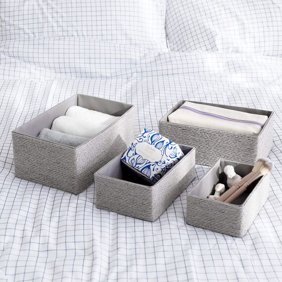 La Jolíe Muse Aufbewahrungskörbe Set 4 – Flechtkorb Papierbehälter zur Aufbewahrung, Makeup-Boxen für Schrank Bad Schlafzimmer Wohnzimmer Grau