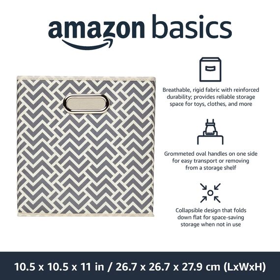 Amazon Basics Aufbewahrungswürfel aus Stoff, faltbar, mit ovalen Ösen, 6er-Pack, Zackenmuster in Grau