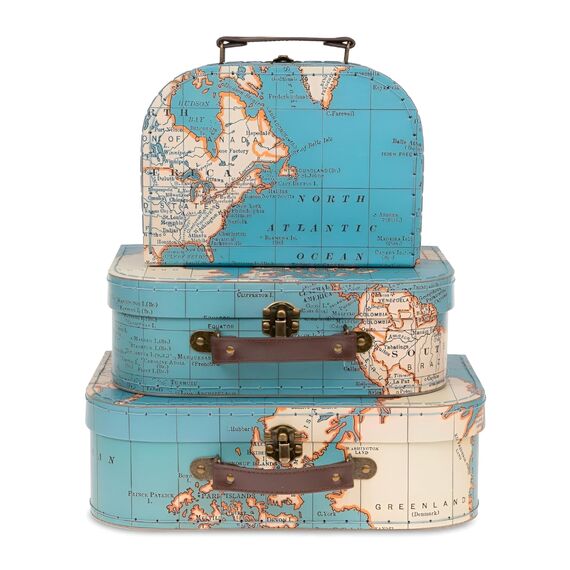 Jewelkeeper - Pappkoffer, Satz von 3 - Storage Geschenkboxen für Geburtstag, Hochzeit, Kinderzimmer, Büro Dekoration, Displays, Spielzeug, Fotos - Vintage Weltkarte Aufbewahrungsboxen