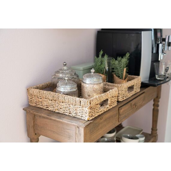 Decorasian Korb Aufbewahrung geflochten aus Seegras - Tablett rechteckig - 2er Set