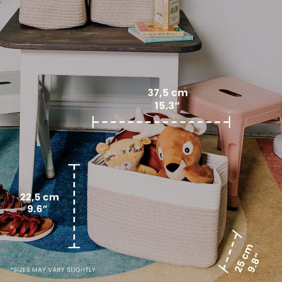 OrganiHaus Aufbewahrungskorb Rechteckig Geflochten, Körbe Aufbewahrung Wohnzimmer, Kinderzimmer, Badezimmer, Deko Korb, Faltbar mit Griffen für Decken & Spielzeug – Honig & Cremeweiß, 37x25x22,5 cm