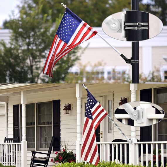 Geek Cheers Fahnenmast-Halterung, mehrere Positionen, Flaggenhalterung, strapazierfähig, T304 Edelstahl-Fahnenmasthalterung für Haus und Kombi, robust, rostfrei, verstellbare Winkelhalterung, Weiß