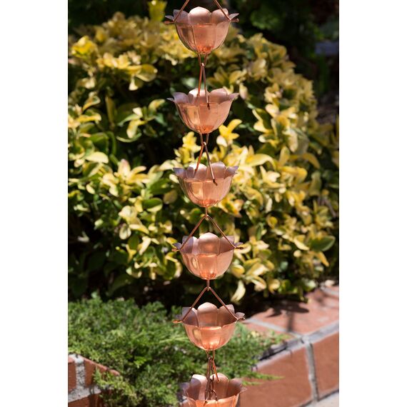 Monarch Rain Chains Pure Copper Lotus Cup Rain Chain Extension, 0.9 m Copper Decorative Rain Catcher Chain for Gutters, Rain Gutter Extension Downspout