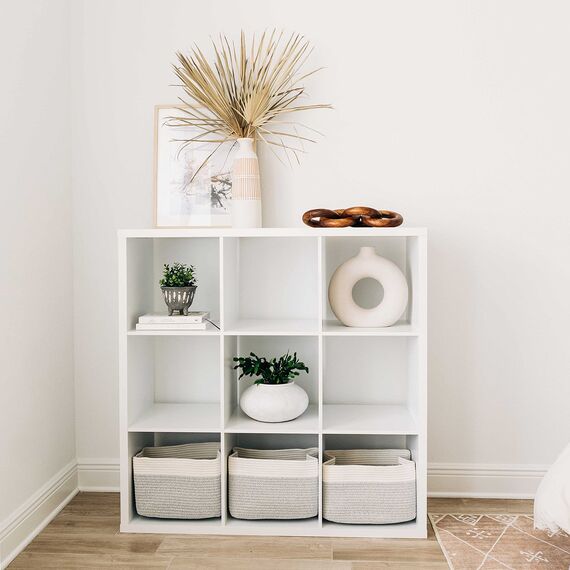 OrganiHaus Aufbewahrungskorb Rechteckig Geflochten, Körbe Aufbewahrung Wohnzimmer, Kinderzimmer, Badezimmer, Deko Korb, Faltbar mit Griffen für Decken & Spielzeug – Grau, 37x25x22,5 cm