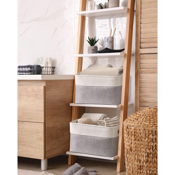 DECOMOMO Faltbarer Aufbewahrungskorb | Faltbarer stabiler kationischer Stoff-Aufbewahrungskorb mit Griffen für die Organisation von Regal, Kinderzimmer, Zuhause, Schrank (weiß, groß – 3 Stück)