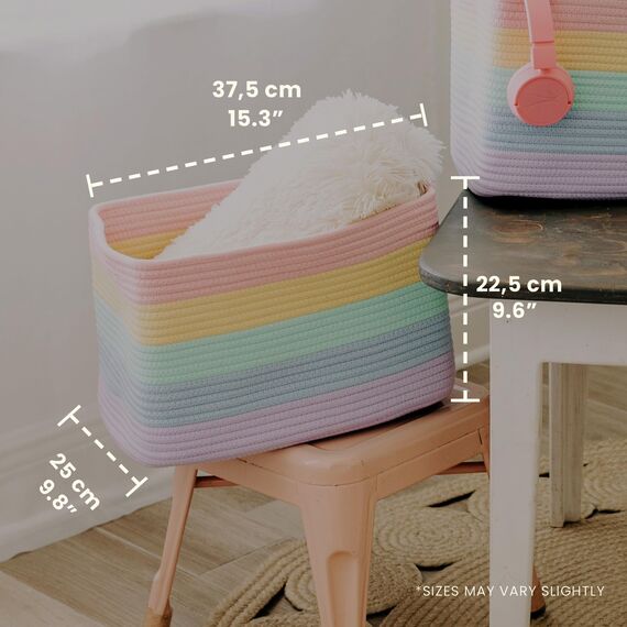 OrganiHaus Aufbewahrungskorb Rechteckig Geflochten, Körbe Aufbewahrung Wohnzimmer, Kinderzimmer, Badezimmer, Deko Korb, Faltbar mit Griffen für Decken & Spielzeug – Regenbogen, 37x25x22,5 cm